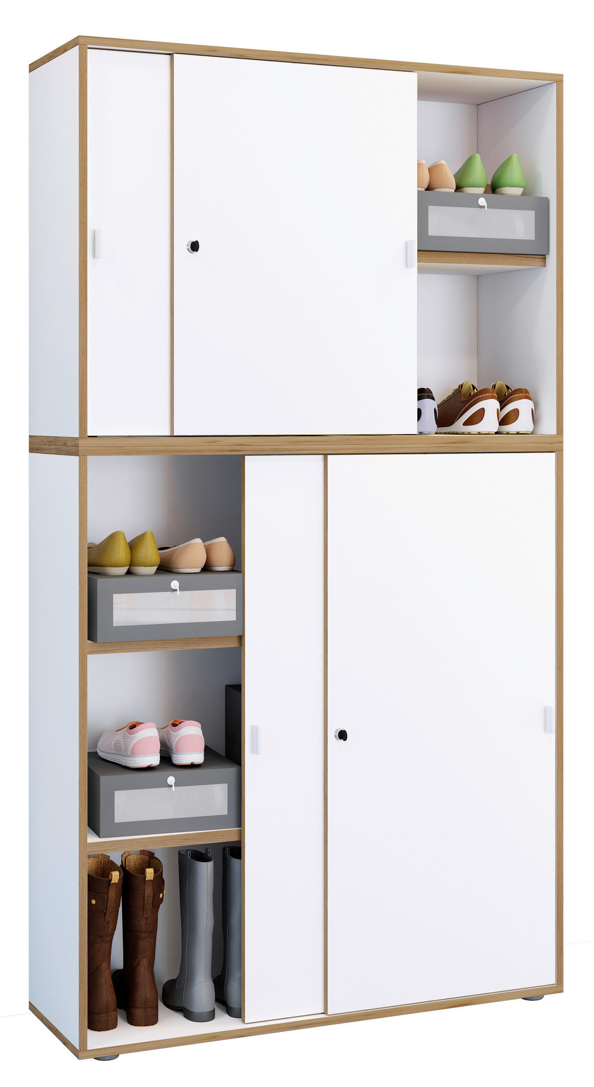 SCHUHSCHRANK Weiß, Honigeiche  - Honigeiche/Silberfarben, Design, Holzwerkstoff/Kunststoff (100/183/37cm) - MID.YOU
