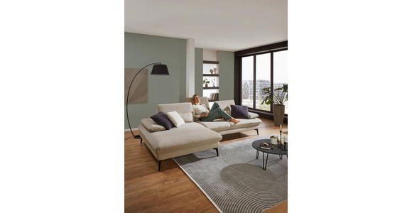 ECKSOFA in Chenille, Mikrofaser Ecru 299/157 cm - Ecru/Schwarz, Design, Textil/Metall (299/157cm) - Dieter Knoll