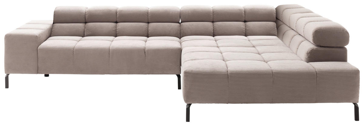 ECKSOFA in Cord Taupe  - Taupe/Schwarz, Design, Textil/Metall (321/216cm) - Hom`in