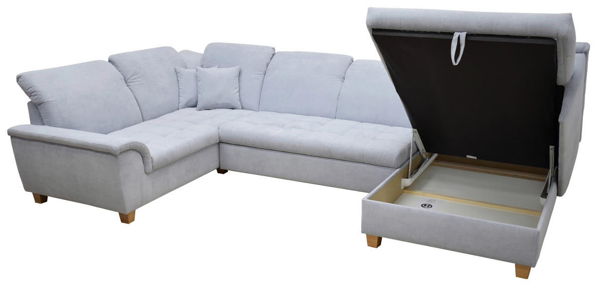 WOHNLANDSCHAFT in Mikrofaser Pastellblau  - Pastellblau/Eichefarben, KONVENTIONELL, Holz/Textil (214/352/170cm) - MID.YOU