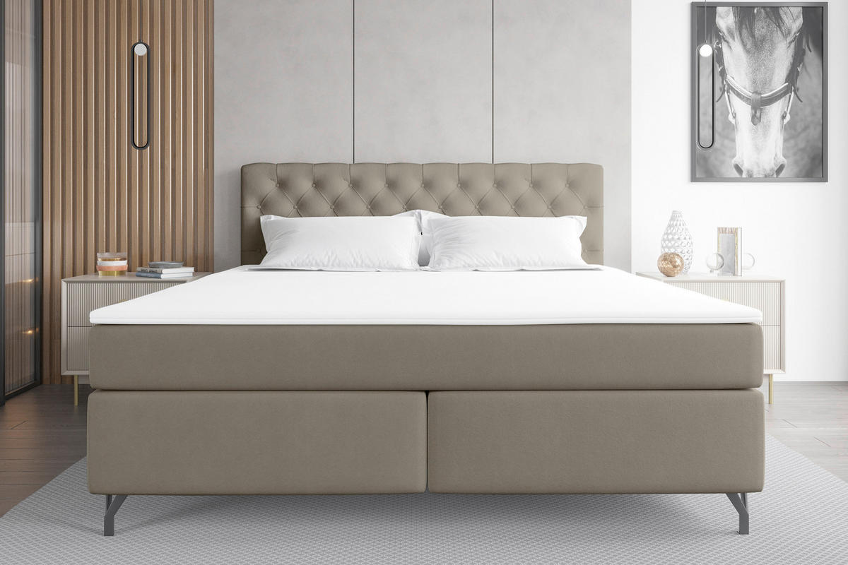 BOXSPRINGBETT 180/200 cm  in Graubraun  - Graubraun/Schwarz, KONVENTIONELL, Textil/Metall (180/200cm) - Boxxx