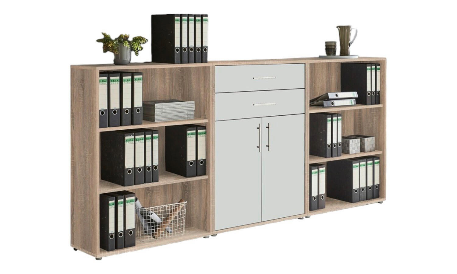 AKTENSCHRANK Weiß, Eichefarben  - Eichefarben/Weiß, MODERN, Holzwerkstoff (253,2/113,6/33cm) - MID.YOU