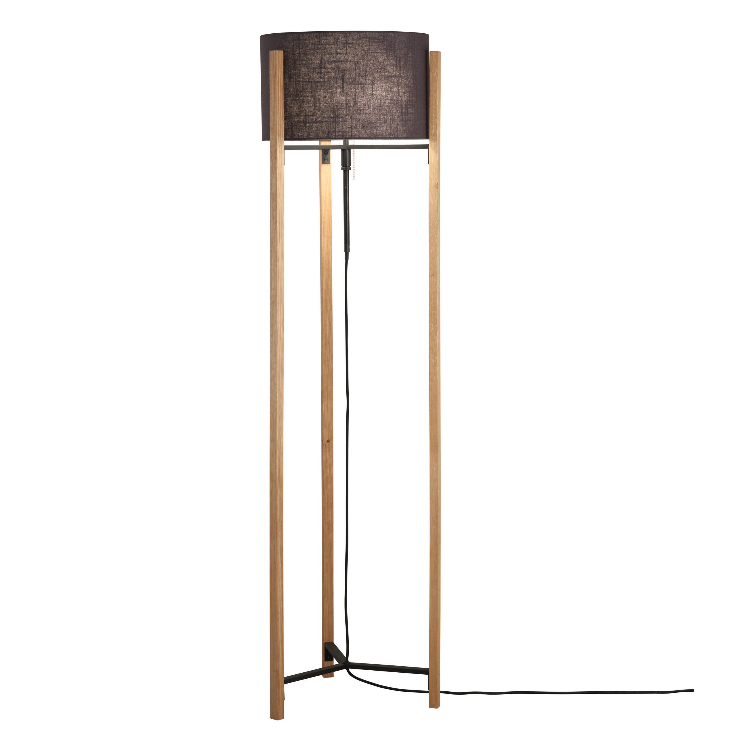 GOLVLAMPA Shine-Wood 45/152-160 cm    - grå/svart, Natur, metall/trä (45/152-160cm) - Fischer & Honsel