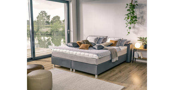 Boxspringbett mit Topper & Matratze H2 180x200cm Hampton - Anthrazit/Alufarben, KONVENTIONELL, Textil (180/200cm) - Luca Bessoni