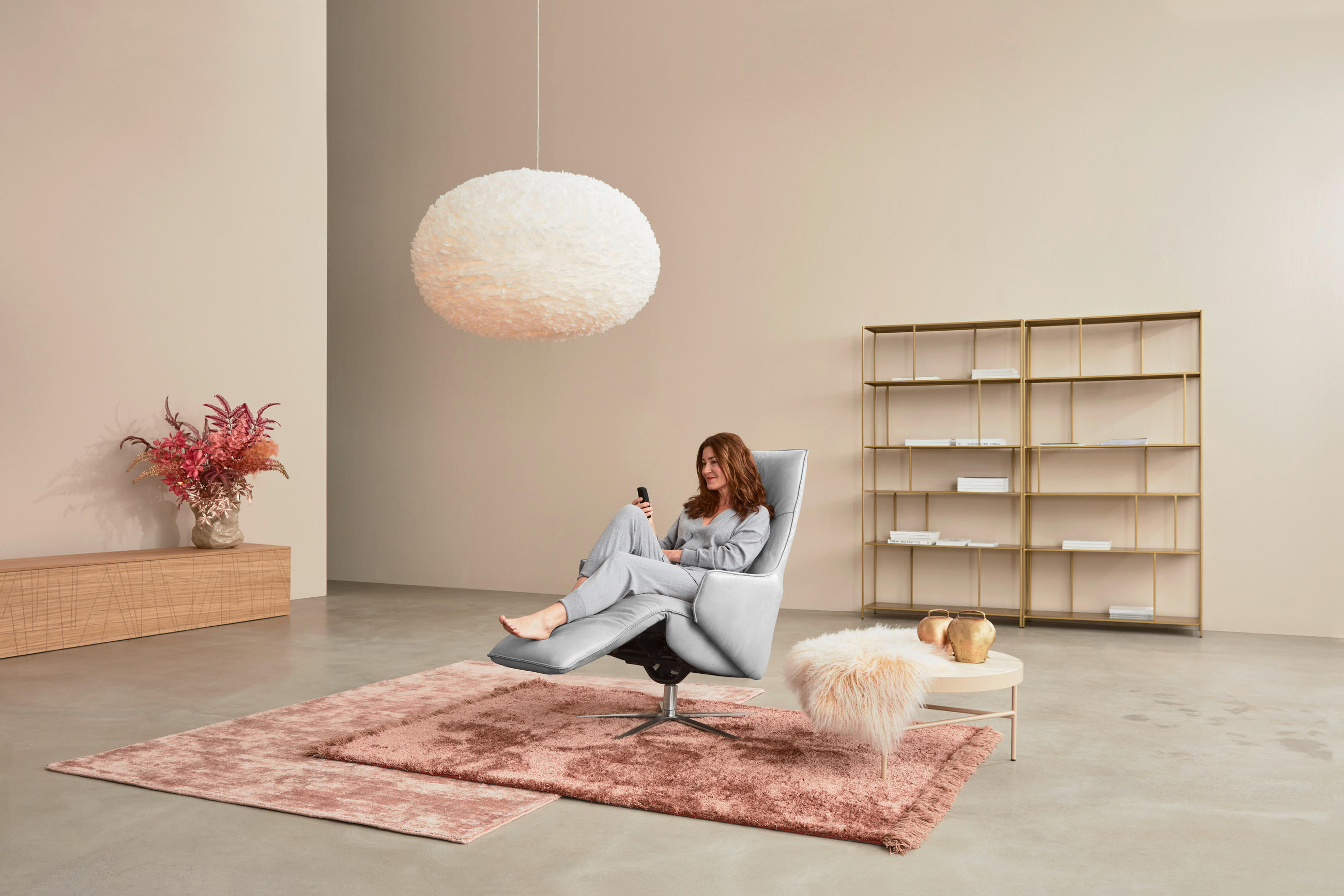 RELAXSESSEL in Leder Hellgrau  - Edelstahlfarben/Hellgrau, Design, Leder/Metall (70/120/88cm) - Himolla