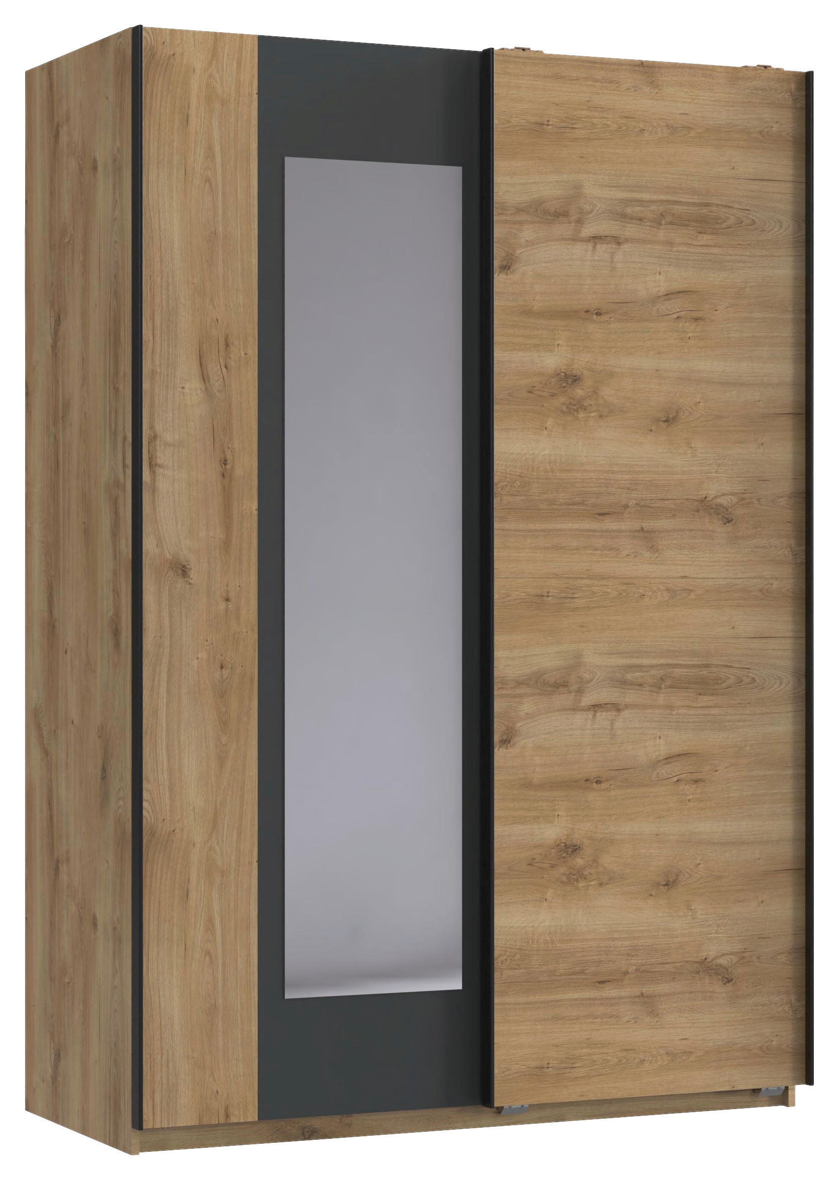 SCHWEBETÜRENSCHRANK 135/198/65 cm 2-türig Graphitfarben, Plankeneiche  - Plankeneiche/Schwarz, Design, Glas/Holzwerkstoff (135/198/65cm) - Boxxx