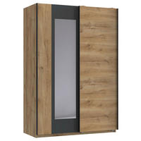SCHWEBETÜRENSCHRANK 135/198/65 cm 2-türig Graphitfarben, Plankeneiche  - Plankeneiche/Schwarz, Design, Glas/Holzwerkstoff (135/198/65cm) - Boxxx