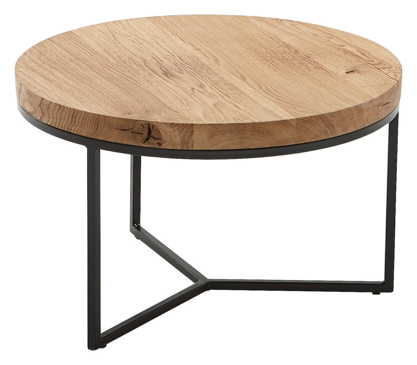 COUCHTISCH Eiche massiv 60/60/38 cm rund Schwarz, Eichefarben  - Eichefarben/Schwarz, Design, Holz/Metall (60/60/38cm) - Novel