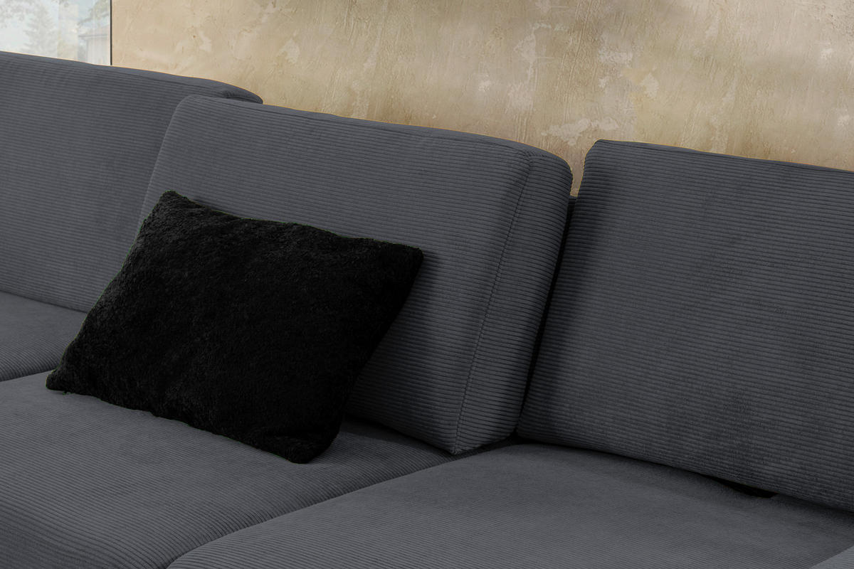 ECKSOFA in Cord Anthrazit  - Anthrazit/Schwarz, Design, Textil/Metall (185-209/298cm) - Pure Home Lifestyle