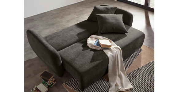 SCHLAFSOFA mit Liegefunktion, Schlafen auf Sitzhöhe, Rücken echt Flachgewebe Dunkelgrau - Dunkelgrau/Schwarz, KONVENTIONELL, Kunststoff/Textil (250/74/108cm) - Carryhome
