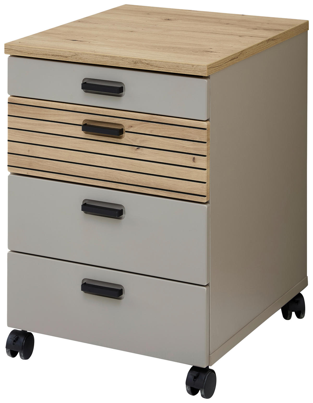 ROLLCONTAINER Eiche Artisan, Grau  - Schwarz/Eiche Artisan, KONVENTIONELL, Holzwerkstoff/Kunststoff (45/66/55cm) - Stylife