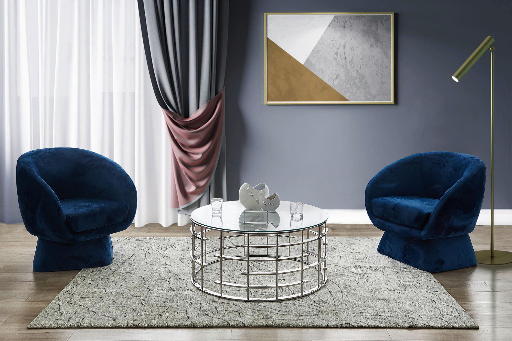 COUCHTISCH Sicherheitsglas 90/90/42 cm rund Silberfarben  - Silberfarben, Design, Glas/Metall (90/90/42cm) - Livetastic