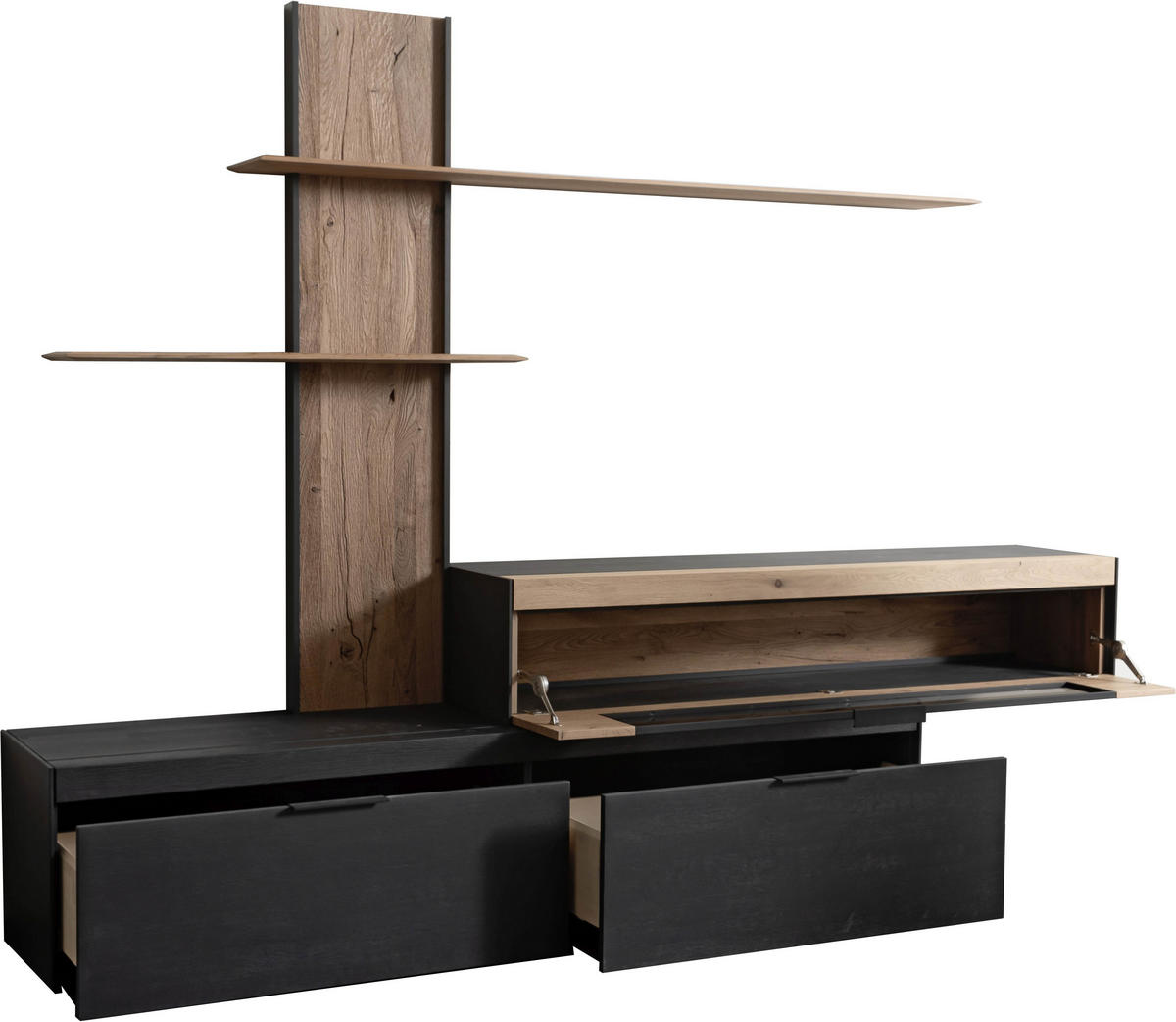 WOHNWAND YORIS  in Anthrazit, Eichefarben  300/205/49 cm  - Eichefarben/Anthrazit, KONVENTIONELL, Glas/Holz (300/205/49cm) - Schöner Wohnen