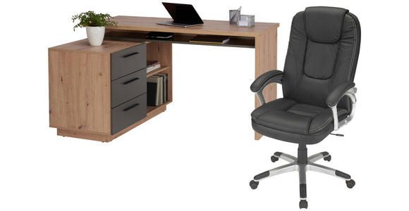 SCHREIBTISCHKOMBINATION Anthrazit, Eiche Artisan - Anthrazit/Eiche Artisan, KONVENTIONELL, Holzwerkstoff (138/105/75cm) - Xora