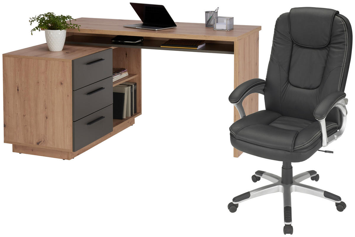 SCHREIBTISCHKOMBINATION Anthrazit, Eiche Artisan  - Anthrazit/Eiche Artisan, KONVENTIONELL, Holzwerkstoff (138/105/75cm) - Xora