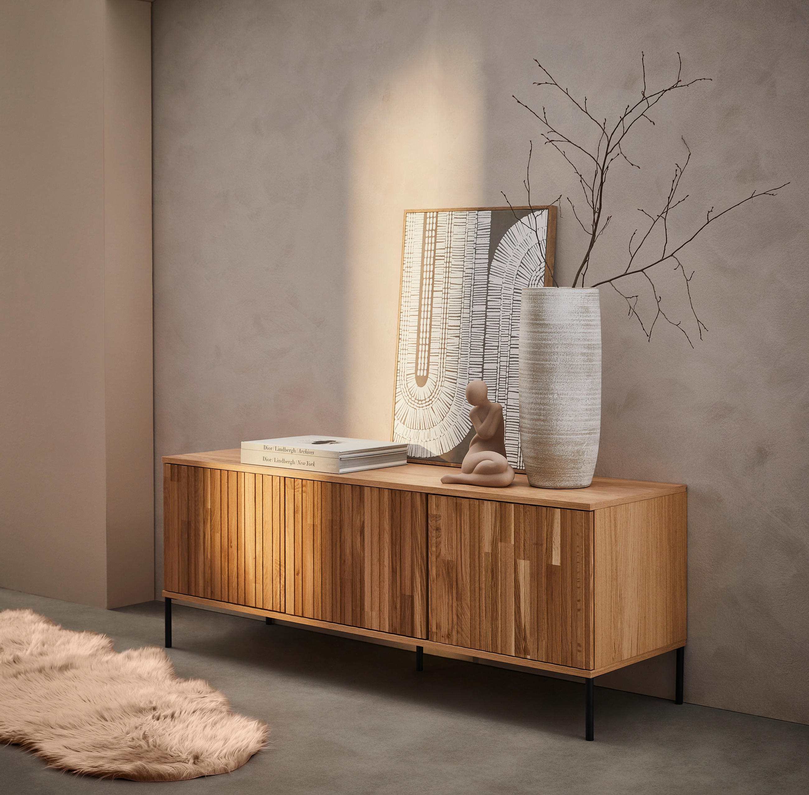 LOWBOARD  in 150/56/44 cm  - Eichefarben/Hellgrau, Design, Holz/Holzwerkstoff (150/56/44cm) - Ambia Home