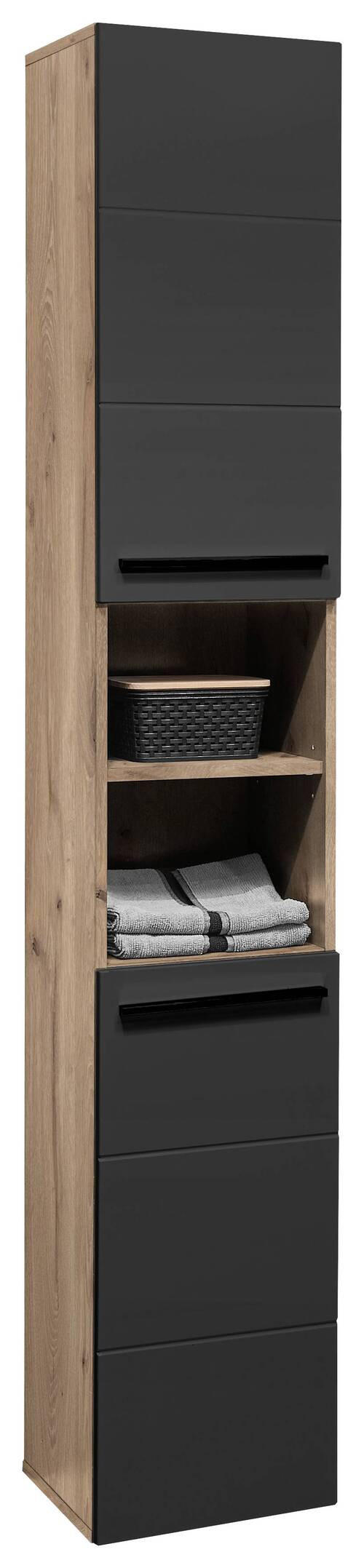 HOCHSCHRANK 34/190/31 cm  - Eichefarben/Schwarz, Basics, Holzwerkstoff/Kunststoff (34/190/31cm) - MID.YOU