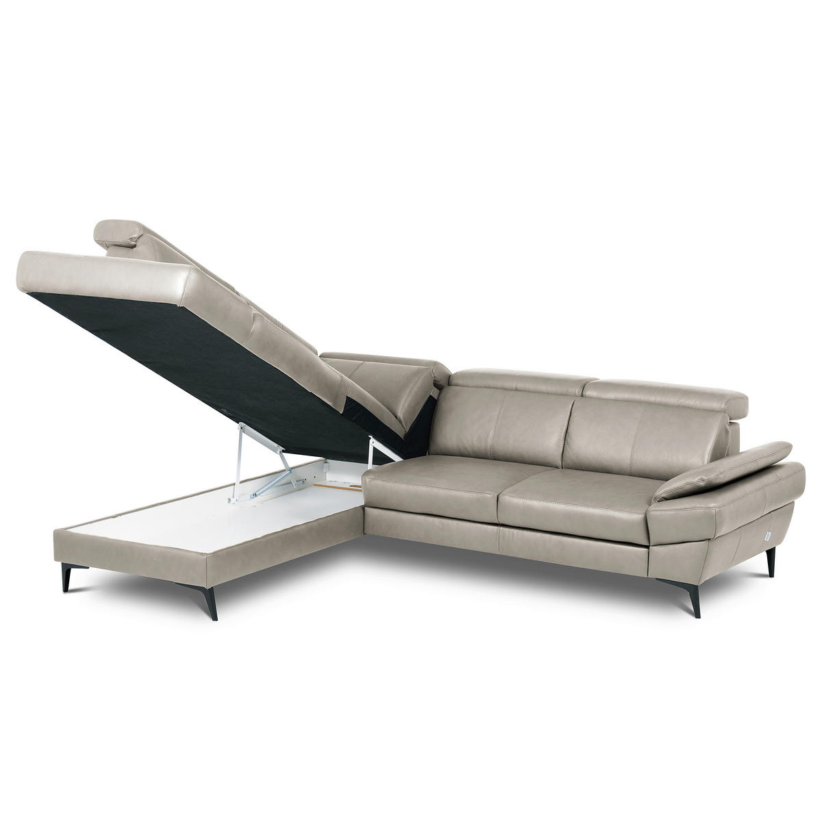 ECKSOFA  in Lederlook Echtleder Platinfarben  - Platinfarben/Schwarz, Design, Leder/Textil (211/264cm) - Livetastic