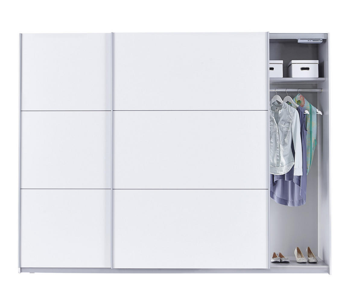 DULAP CU UȘI CULISANTE in alb  - alb/culoare aluminiu, Design, metal/material pe bază de lemn (270/210/61cm) - Carryhome