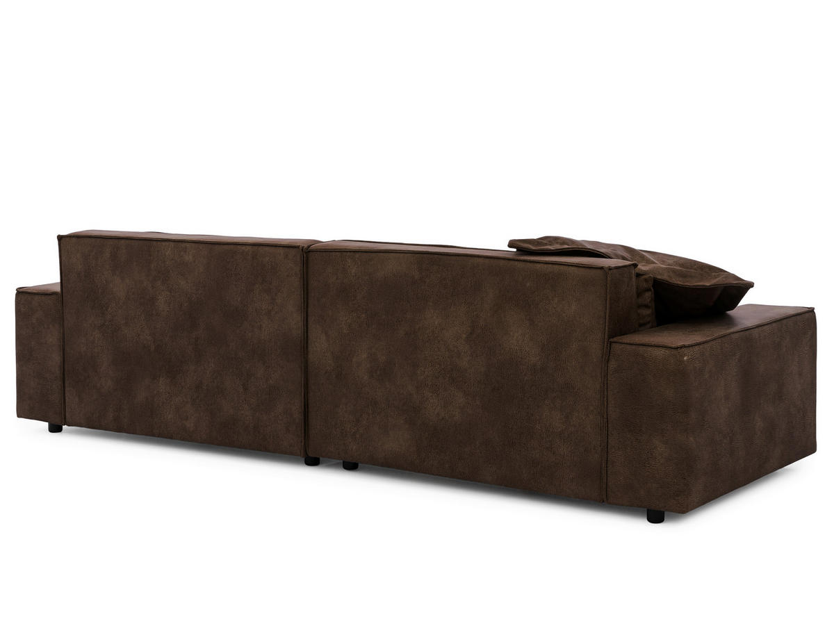 ECKSOFA Curduroy in Lederlook Braun Rückenkissen  251/142 cm  - Schwarz/Braun, Design, Kunststoff/Textil (251/142cm) - P & B
