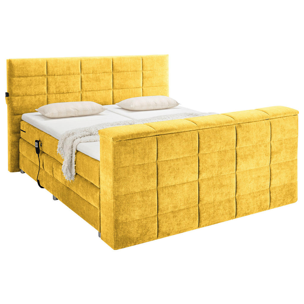 Thumbnail - Carryhome Boxspringbett, Gelb, Textil, H2 + H3, 7-Zonen, Höhe ca. 18 cm, 180x200 cm, gepolstertes Kopfteil, Topper durch...