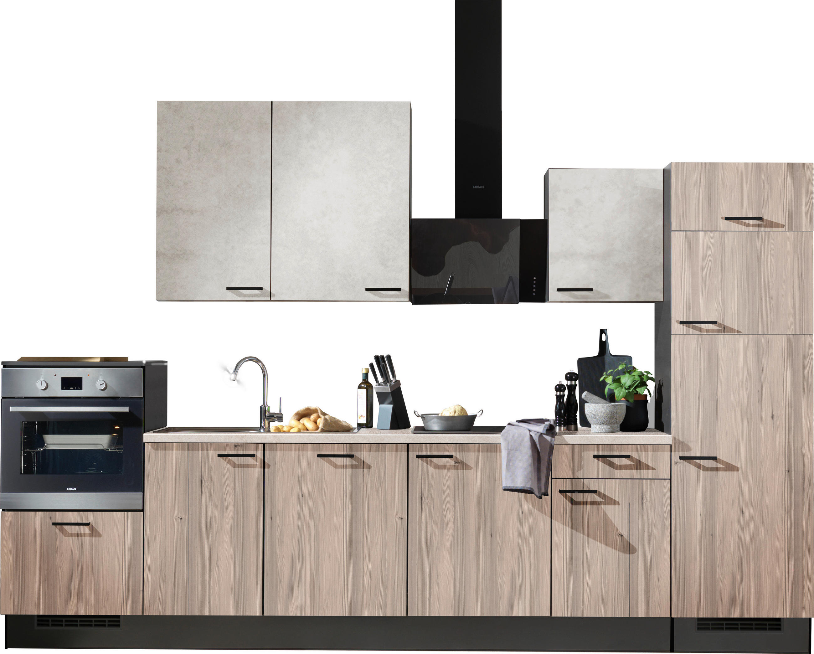 KÜCHENLEERBLOCK 340 cm   in Graphitfarben, Hellgrau, Tannenholzfarben  - Tannenholzfarben/Hellgrau, Design, Holzwerkstoff/Metall (340cm) - Xora