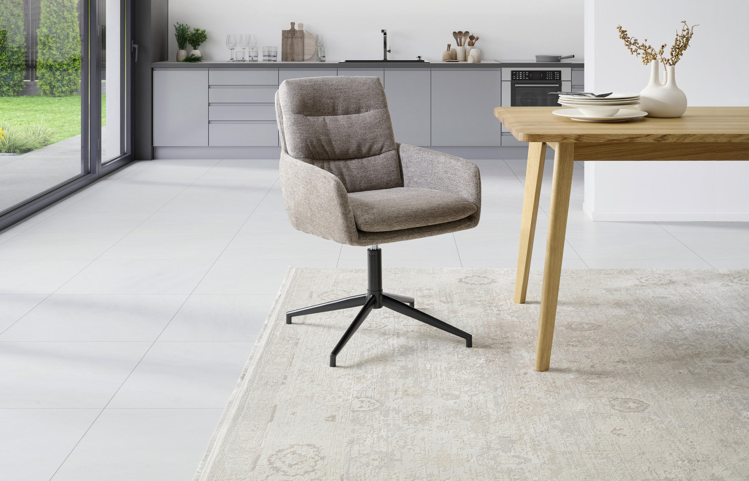 ARMLEHNSTUHL  in Eisen Leinenoptik  - Schwarz/Braun, Design, Holz/Textil (57/88/67cm) - MID.YOU