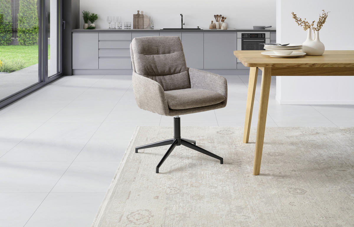 ARMLEHNSTUHL  in Eisen Leinenoptik  - Schwarz/Braun, Design, Holz/Textil (57/88/67cm) - MID.YOU