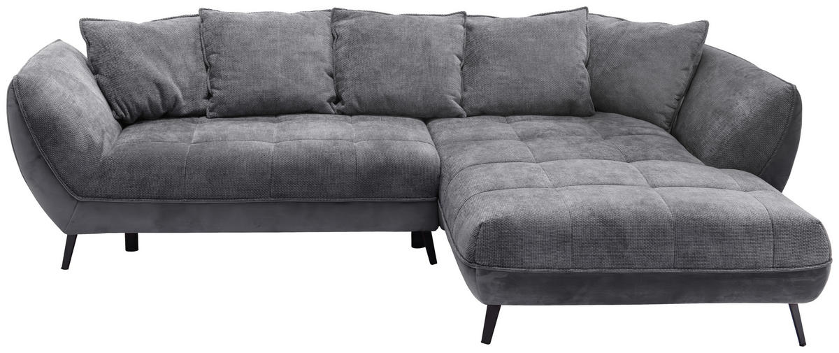 ECKSOFA in Struktur Graphitfarben, Grau  - Graphitfarben/Schwarz, Design, Textil/Metall (282/187cm) - Livetastic