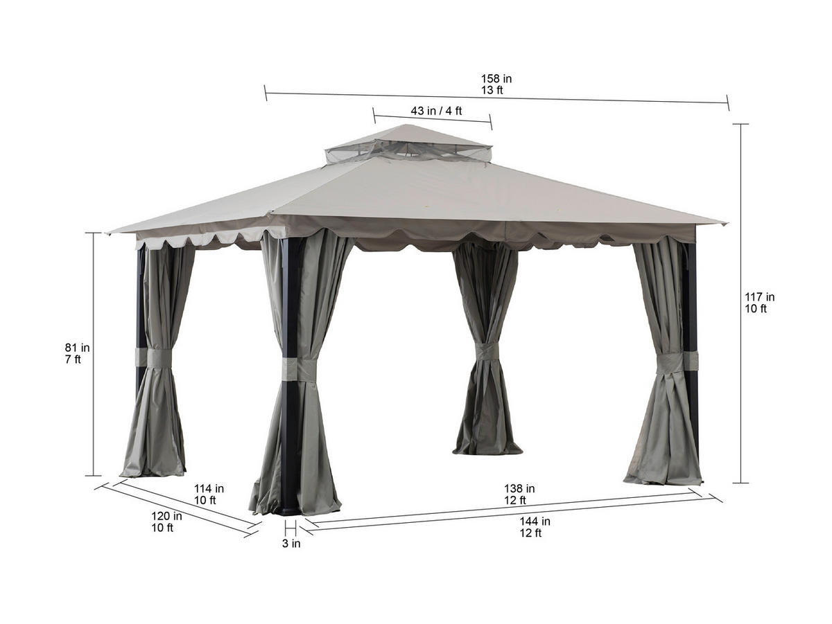 PAVILLON 402/296/336 cm Stahl  - Schwarz/Grau, Basics, Textil/Metall (402/296/336cm) - Modante