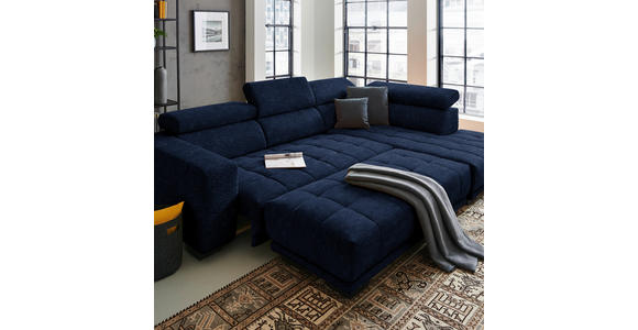 ECKSOFA in Mikrofaser Dunkelblau 301/207 cm - Schwarz/Dunkelblau, Design, Textil/Metall (301/207cm) - Xora