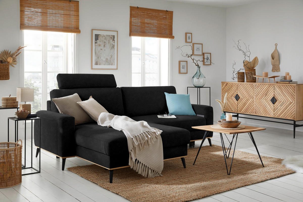 ECKSOFA in Lederlook, Mikrofaser Schwarz  - Schwarz, Konventionell, Holz/Textil (167/234cm) - MID.YOU