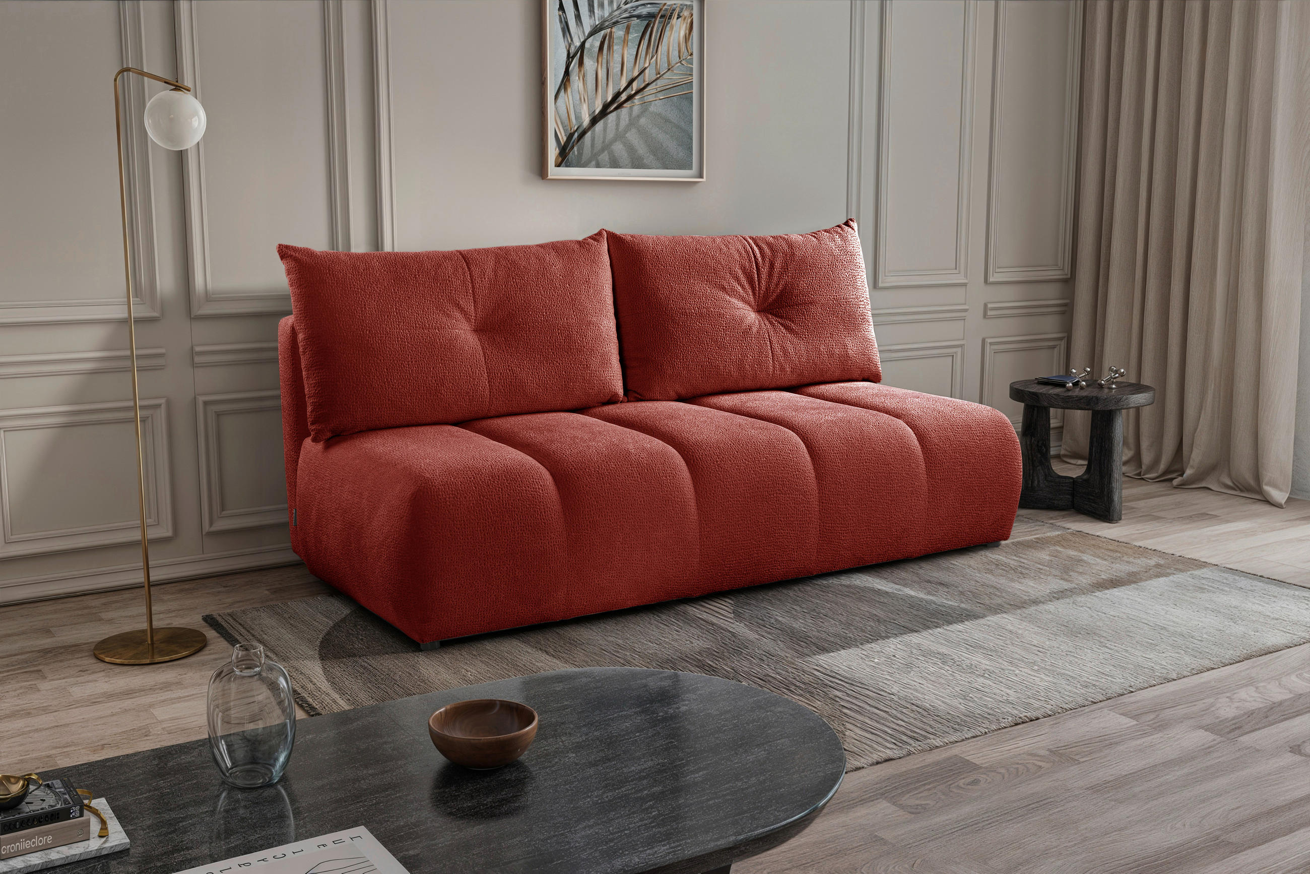 SCHLAFSOFA  mit Bettkasten erhältlich, Bettfunktion erhältlich Struktur Kupferfarben  - Creme/Schwarz, Design, Holz/Textil (209/100/103cm) - MID.YOU