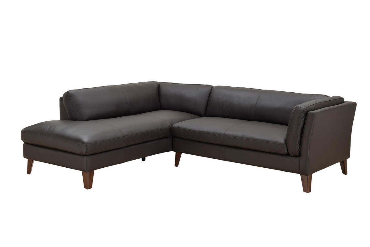 ECKSOFA SERA Braun Echtleder Lederlook  - Dunkelbraun/Braun, Design, Leder/Holz (194/235cm) - Livetastic