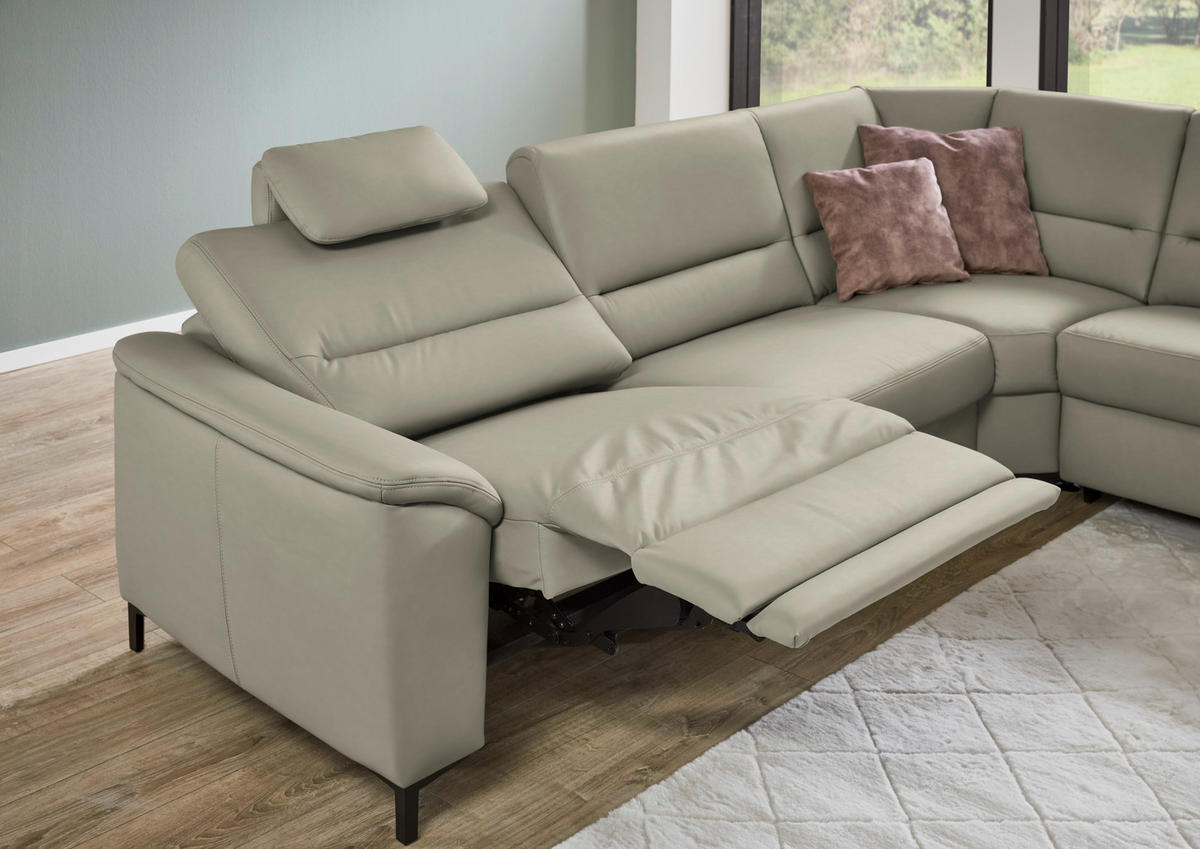 ECKSOFA Echtleder Grau  - Schwarz/Grau, Konventionell, Leder/Metall (290/249cm) - Beldomo Premium