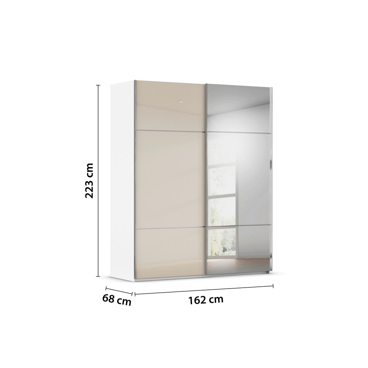 SCHWEBETÜRENSCHRANK 162/223/68 cm 2-türig Weiß, Champagner  - Chromfarben/Champagner, KONVENTIONELL, Glas/Holzwerkstoff (162/223/68cm) - Novel