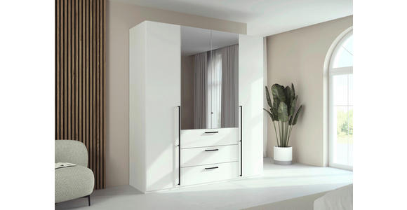 DREHTÜRENSCHRANK 201/223/61 cm,  in Weiß, 4-türig  - Chromfarben/Schwarz, Basics, Glas/Holzwerkstoff (201/223/61cm) - Novel