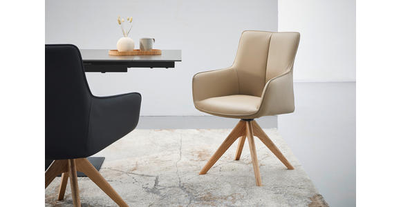 ARMLEHNSTUHL  in Eisen Echtleder pigmentiert  - Eichefarben/Beige, MODERN, Leder/Holz (64/87/60cm) - Novel