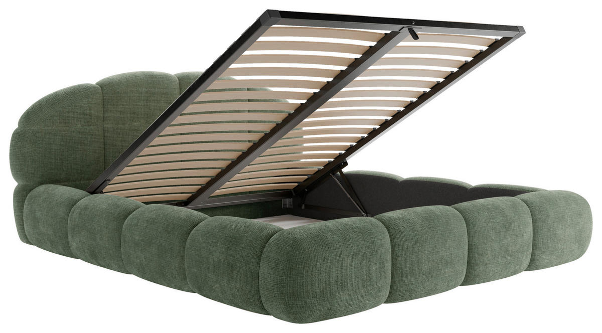 POLSTERBETT 180/200 cm,  in Grün, gepolstertes Kopfteil, Lattenrost, Bettkasten,  - Schwarz/Grün, Design, Holz/Textil (180/200cm) - Chameo