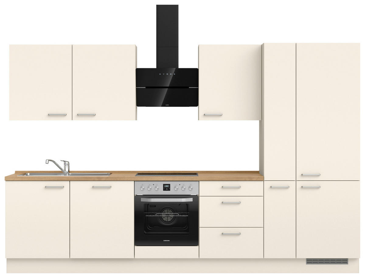 KÜCHENBLOCK 330 cm   in Eichefarben, Magnolie  - Edelstahlfarben/Eichefarben, MODERN, Holzwerkstoff/Metall (330cm) - Nobilia