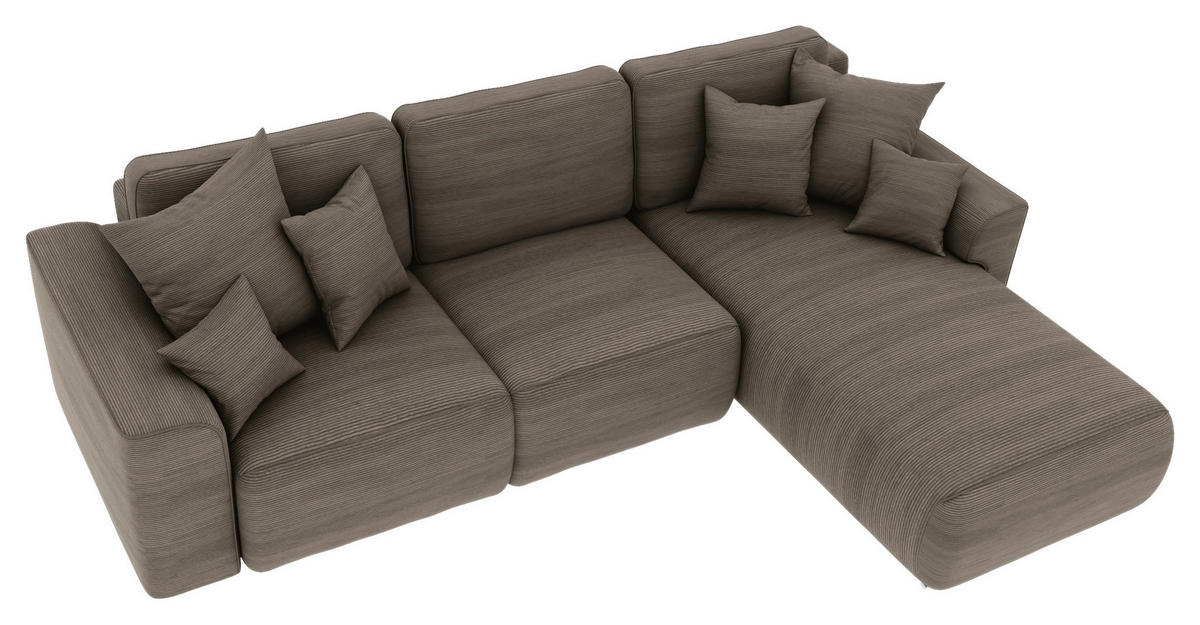 ECKSOFA in Cord Taupe  - Taupe/Chromfarben, Konventionell, Kunststoff/Textil (293/195cm) - MID.YOU