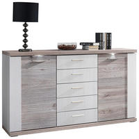 SIDEBOARD Manhattan Manhattan Weiß, Eichefarben  156/90/42 cm  - Eichefarben/Silberfarben, Design, Holzwerkstoff/Metall (156/90/42cm) - Xora