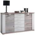 SIDEBOARD Manhattan Manhattan Weiß, Eichefarben  156/90/42 cm  - Eichefarben/Silberfarben, Design, Holzwerkstoff/Metall (156/90/42cm) - Xora