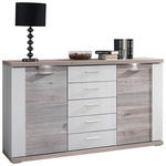 SIDEBOARD Manhattan Manhattan Weiß, Eichefarben  156/90/42 cm  - Eichefarben/Silberfarben, Design, Holzwerkstoff/Metall (156/90/42cm) - Xora