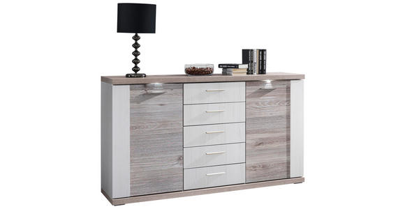 SIDEBOARD Manhattan Manhattan Weiß, Eichefarben  156/90/42 cm  - Eichefarben/Silberfarben, Design, Holzwerkstoff/Metall (156/90/42cm) - Xora