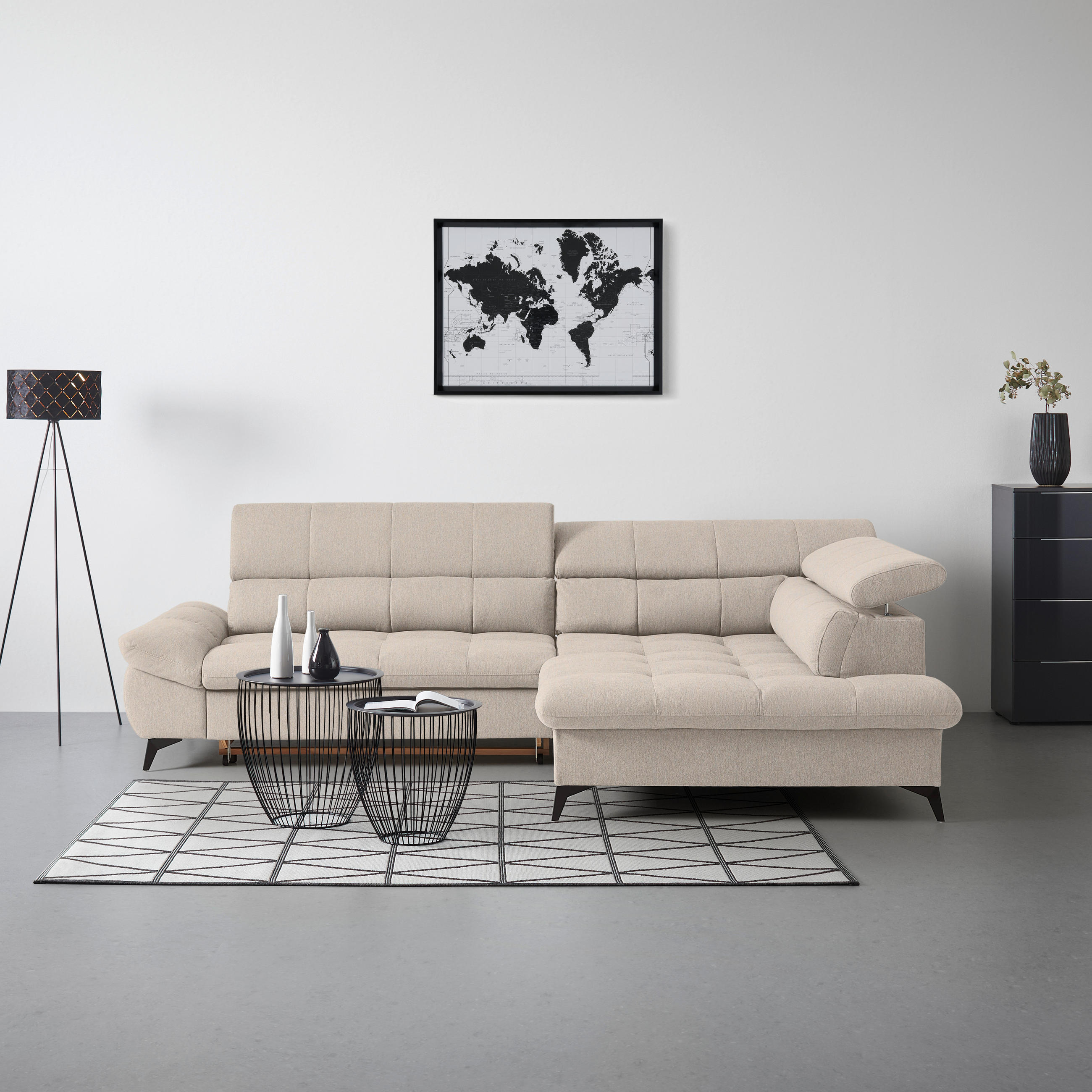 ECKSOFA Chenille Beige  - Beige/Schwarz, Modern, Textil/Metall (296/201cm) - Livetastic