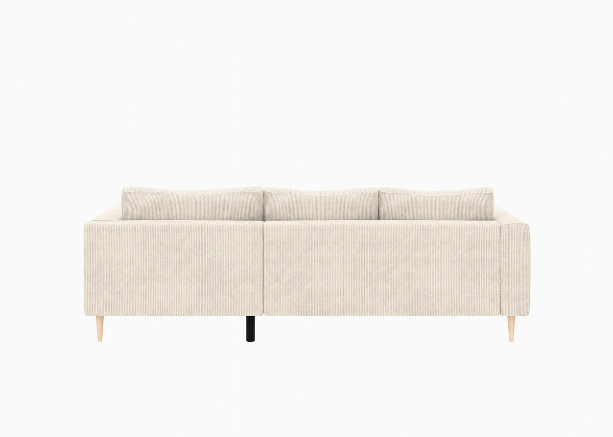ECKSCHLAFSOFA  mit Rücken echt, Armteil links, Armteil rechts Cord Creme  - Buchefarben/Creme, MODERN, Holz/Textil (232/161cm) - Trendmanufaktur