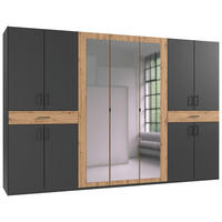 DREHTÜRENSCHRANK 313/208/58 cm,  in Graphitfarben, Eiche Artisan, 11-türig  - Schwarz/Graphitfarben, KONVENTIONELL, Glas/Holzwerkstoff (313/208/58cm) - Boxxx