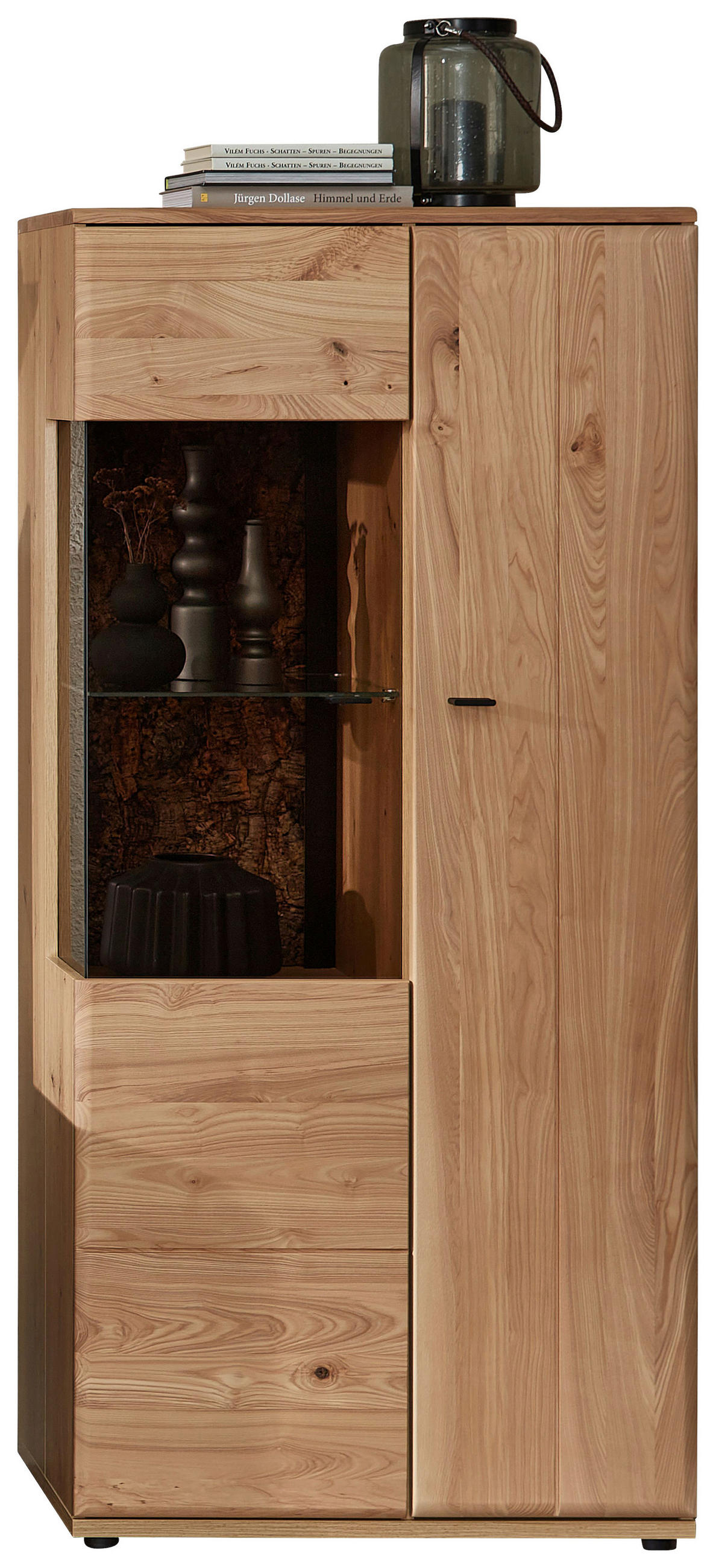 VITRINE  in massiv Esche, Kork Braun, Eschefarben, Eiche Artisan  - Eschefarben/Anthrazit, Natur, Glas/Naturmaterialien (75/163/40cm) - Linea Natura