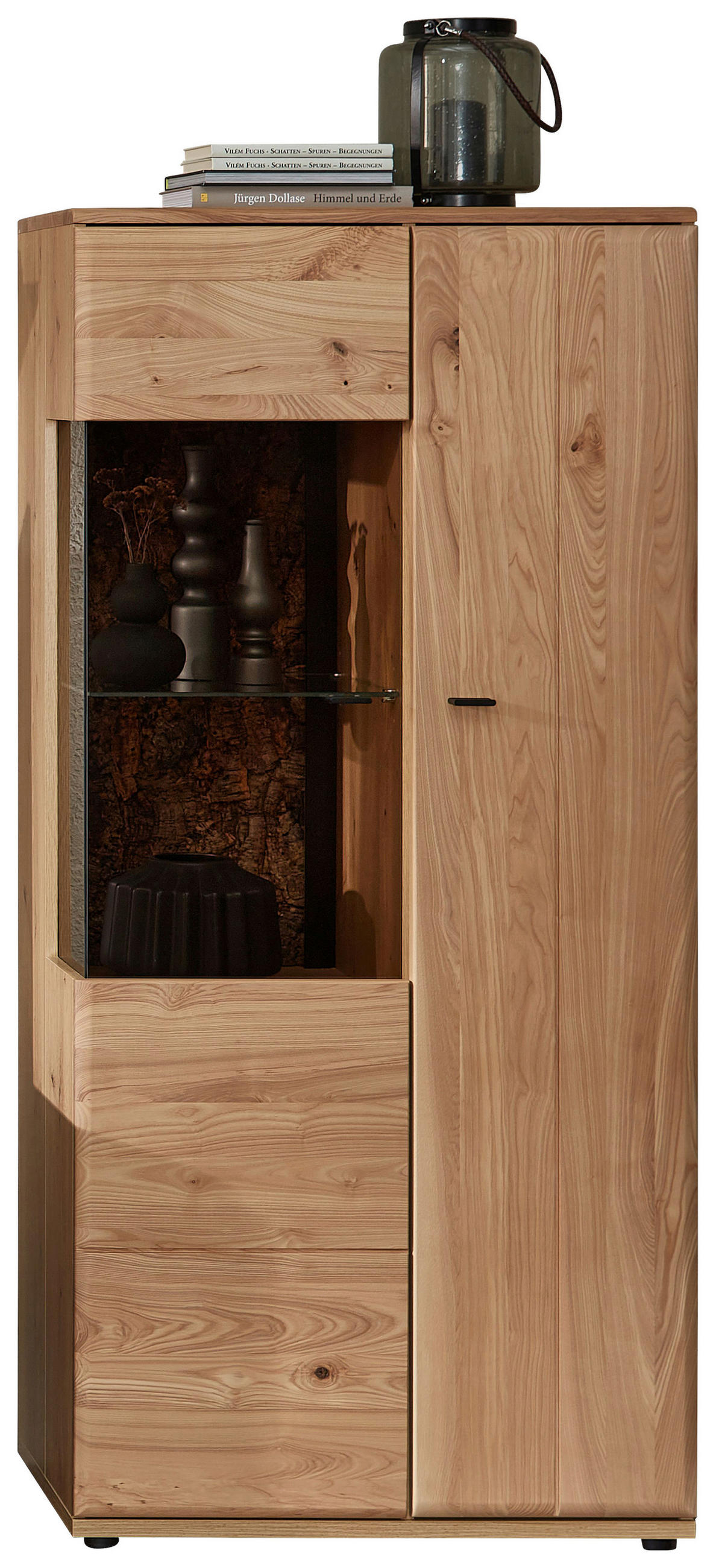 VITRINE  in massiv Esche, Kork Braun, Eschefarben, Eiche Artisan  - Eschefarben/Anthrazit, Natur, Glas/Naturmaterialien (75/163/40cm) - Linea Natura